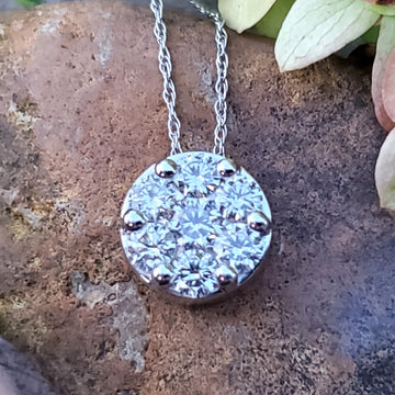 14k White Gold 7 Diamond Round Cluster Pendant - DPD-26982